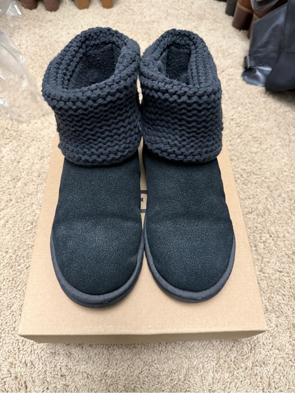 UGG Darrah Black Knit-Cuff Suede Kids Boots